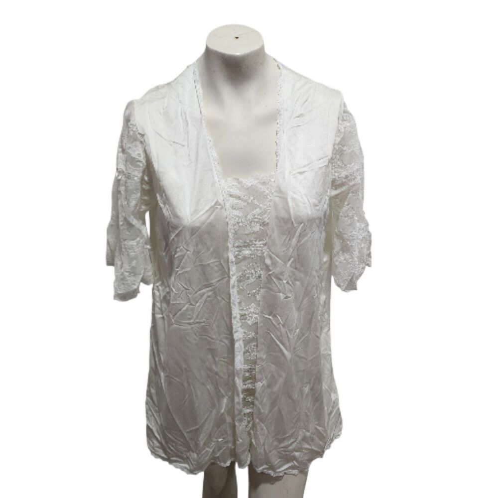 Vintage Cheri Yvonne Lingerie Set Small White Lace Babydoll Slip & Robe Nylon 10